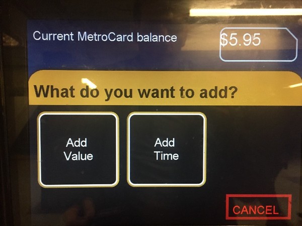 MetroCardに追加でお金をチャージしたいので「Add Value」を選択